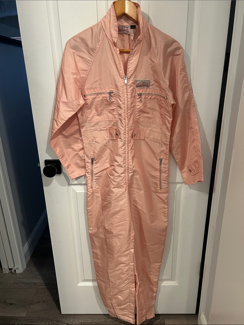 Vintage Pink Nylon Jumpsuit with Front Zippers